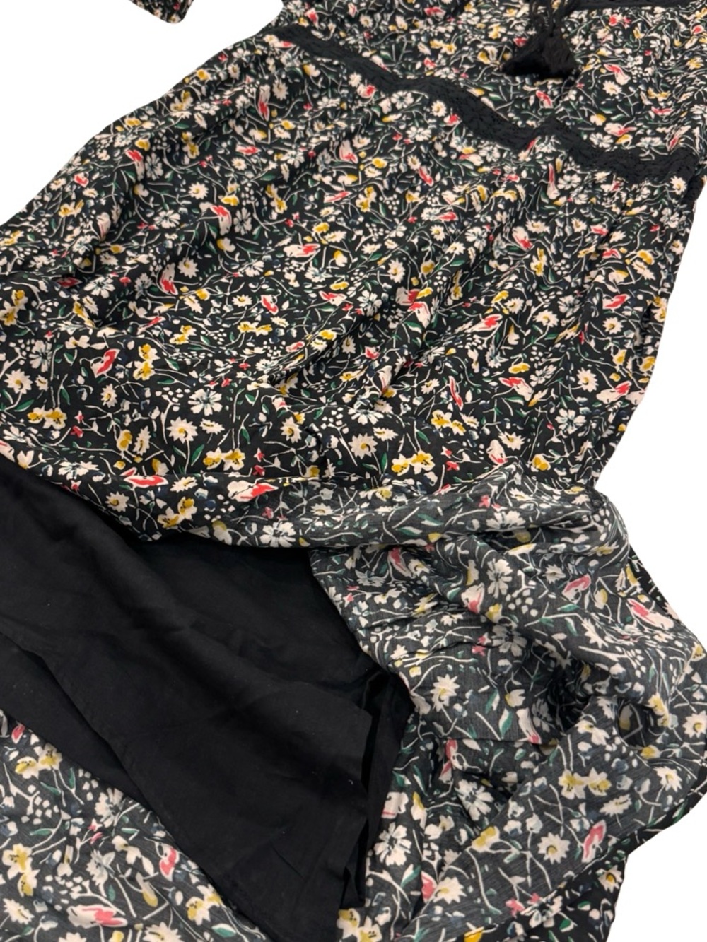 Sundance Black Floral Midi Dress with Crochet Yoke - Picture 4 of 10